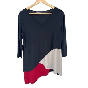 Sympli Womens top shirt tunic Asymmetrical Hem V-Neck 3/4 Sleeve Size 8 knit